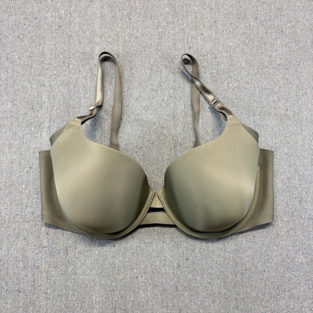 Warners No Side Effects Underarm Smoothing Underwire Bra 36C Olive Green NWOT